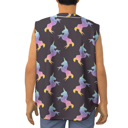Rainbow Origami Unicorn Pattern Print Sleeveless Baseball Jersey