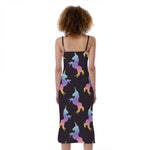 Rainbow Origami Unicorn Pattern Print Slim Fit Midi Cami Dress