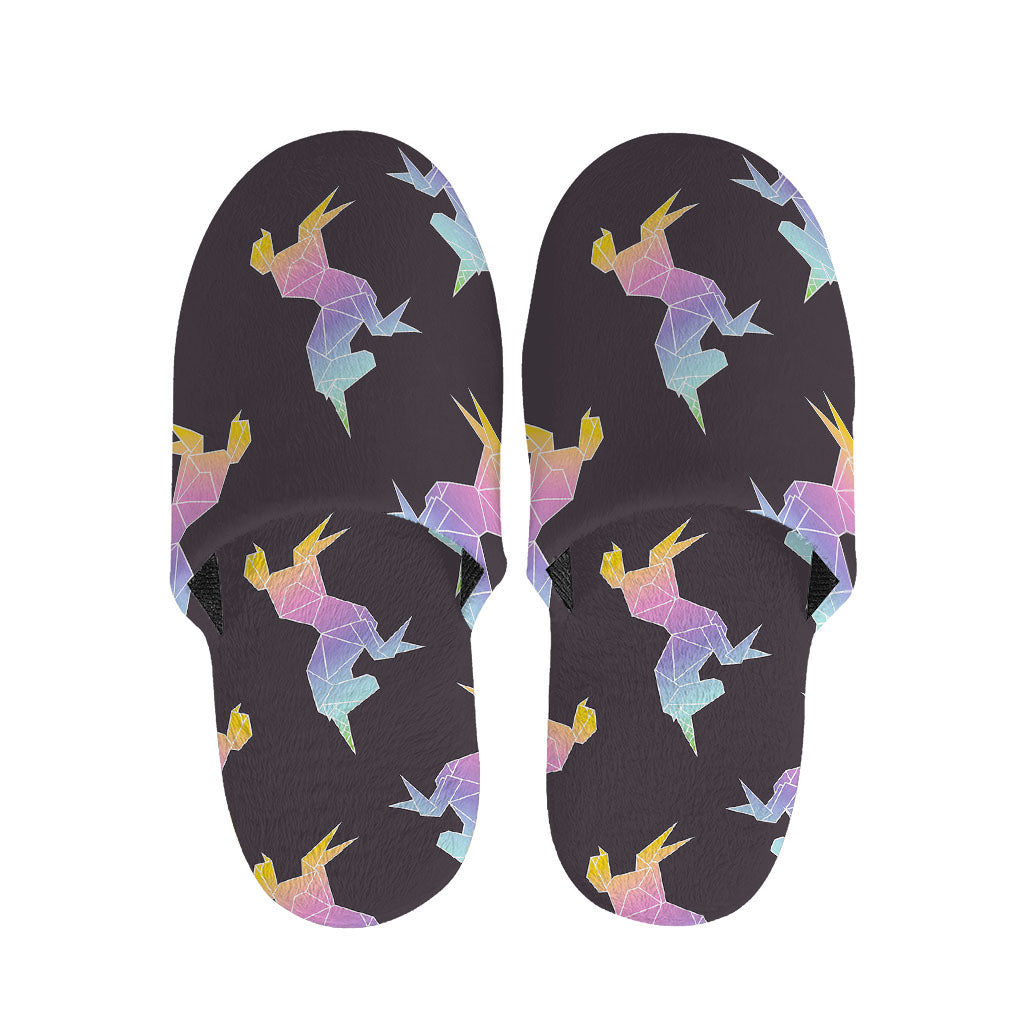 Rainbow Origami Unicorn Pattern Print Slippers