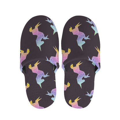 Rainbow Origami Unicorn Pattern Print Slippers