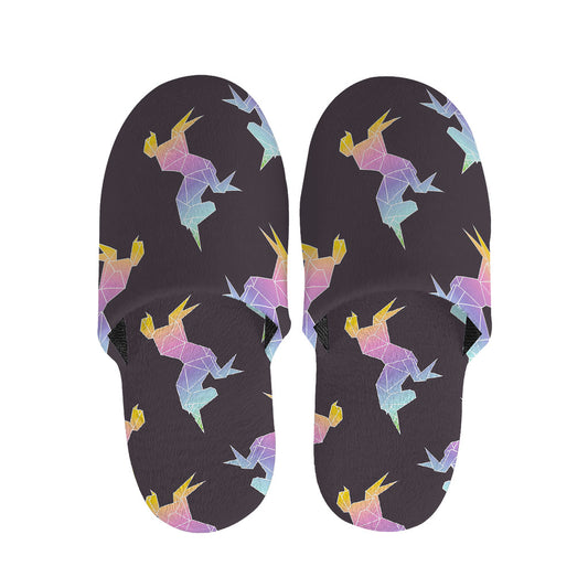 Rainbow Origami Unicorn Pattern Print Slippers