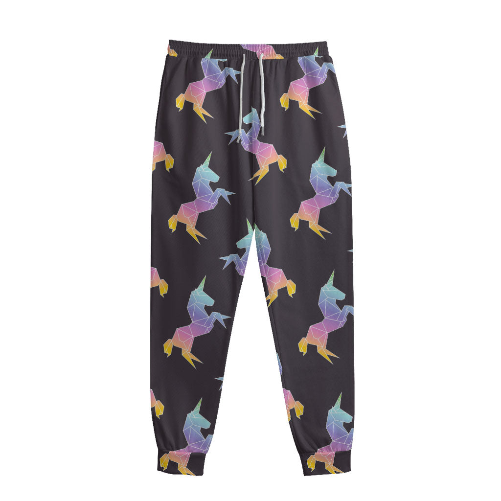 Rainbow Origami Unicorn Pattern Print Sweatpants