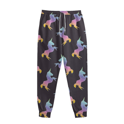 Rainbow Origami Unicorn Pattern Print Sweatpants