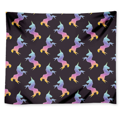 Rainbow Origami Unicorn Pattern Print Tapestry