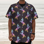 Rainbow Origami Unicorn Pattern Print Textured Short Sleeve Shirt