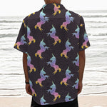 Rainbow Origami Unicorn Pattern Print Textured Short Sleeve Shirt
