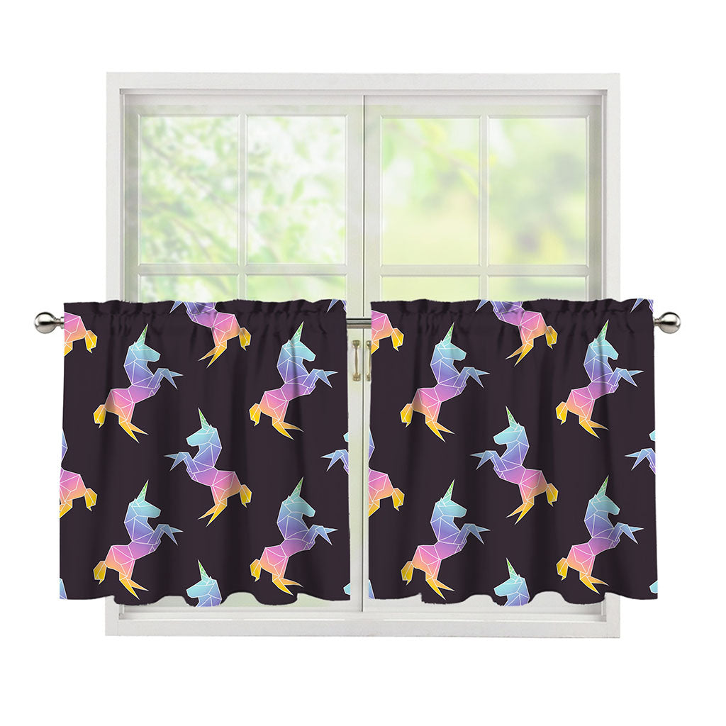 Rainbow Origami Unicorn Pattern Print Tier Curtains