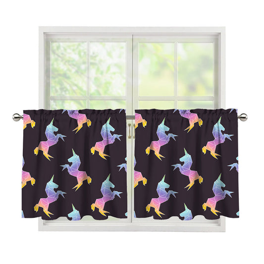 Rainbow Origami Unicorn Pattern Print Tier Curtains