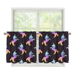 Rainbow Origami Unicorn Pattern Print Tier Curtains