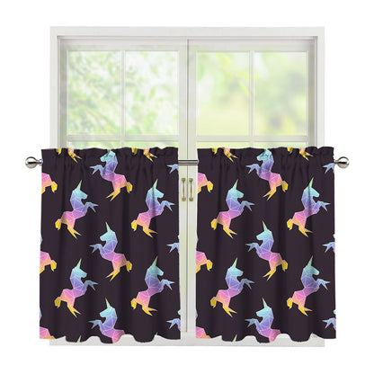 Rainbow Origami Unicorn Pattern Print Tier Curtains