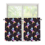 Rainbow Origami Unicorn Pattern Print Tier Curtains