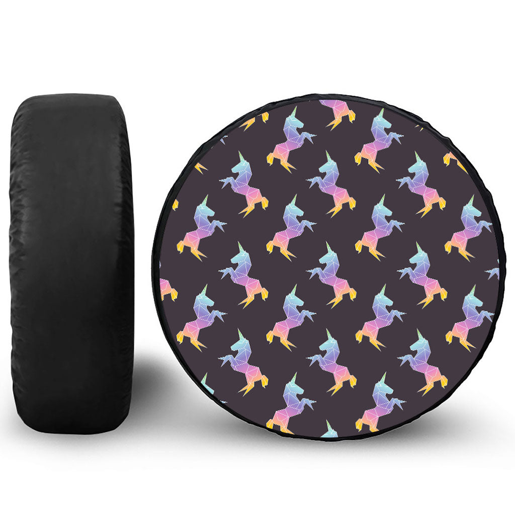 Rainbow Origami Unicorn Pattern Print Tire Cover
