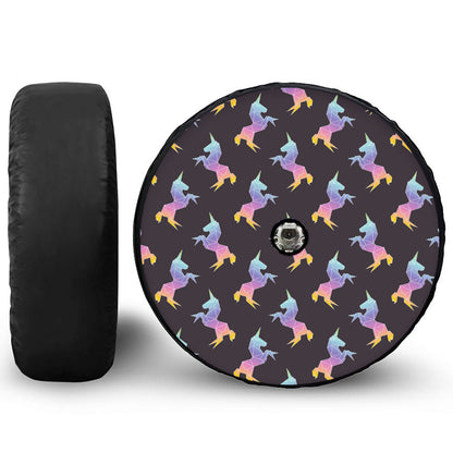 Rainbow Origami Unicorn Pattern Print Tire Cover With Camera Hole