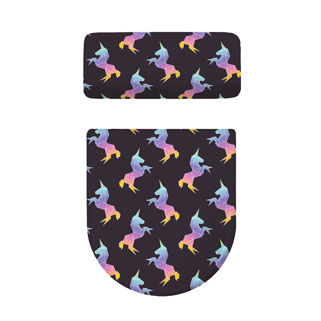 Rainbow Origami Unicorn Pattern Print Toilet Lid And Tank Cover Set