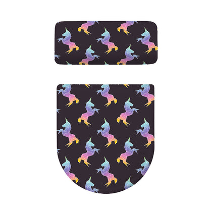 Rainbow Origami Unicorn Pattern Print Toilet Lid And Tank Cover Set
