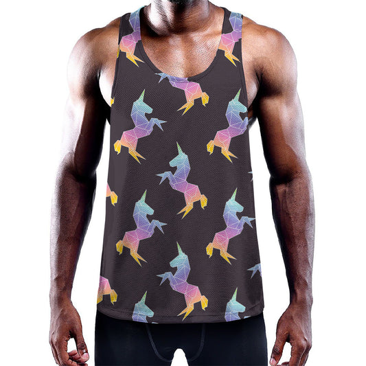 Rainbow Origami Unicorn Pattern Print Training Tank Top
