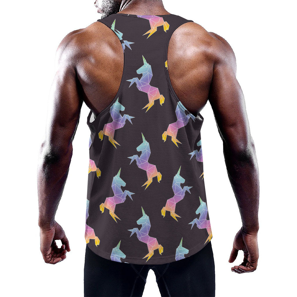Rainbow Origami Unicorn Pattern Print Training Tank Top