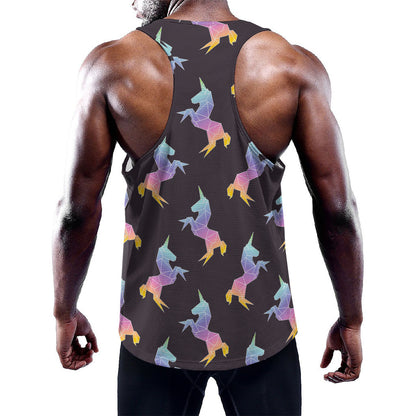 Rainbow Origami Unicorn Pattern Print Training Tank Top