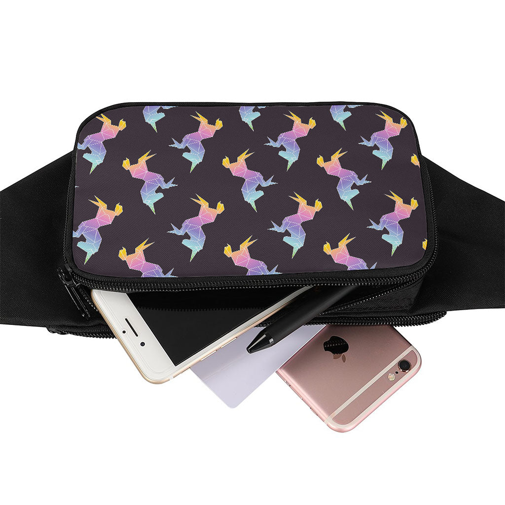 Rainbow Origami Unicorn Pattern Print Waist Bag