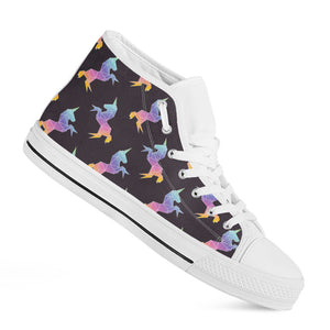 Rainbow Origami Unicorn Pattern Print White High Top Sneakers