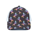 Rainbow Origami Unicorn Pattern Print White Mesh Trucker Cap
