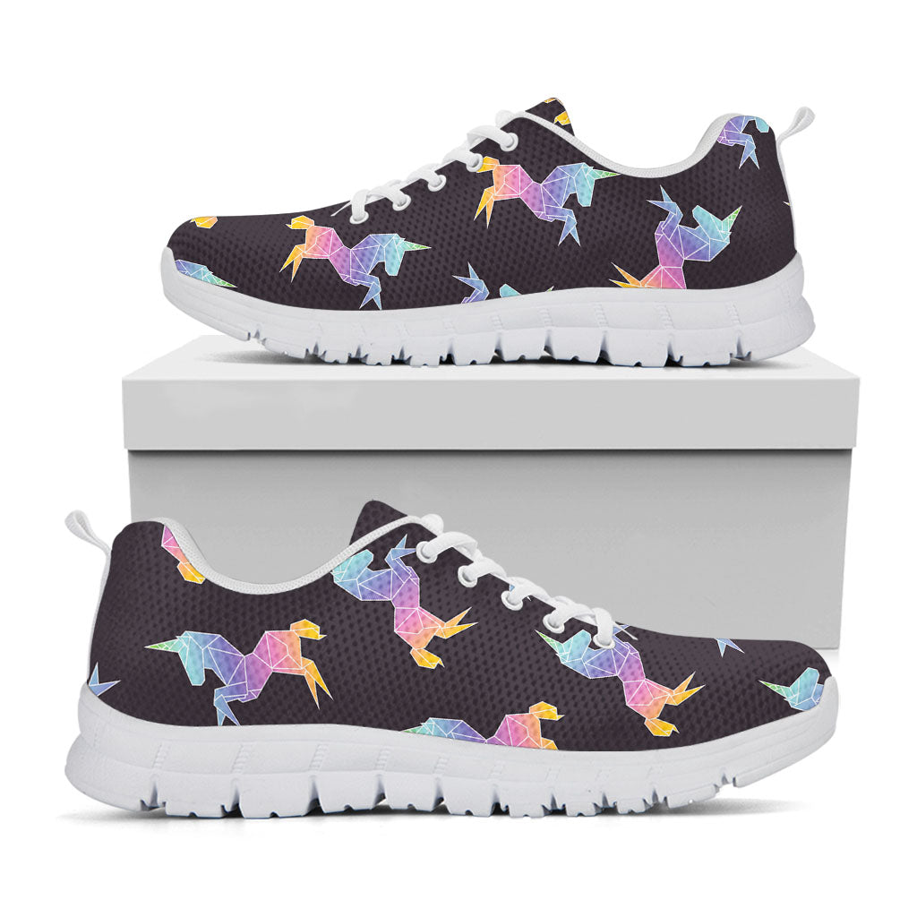 Rainbow Origami Unicorn Pattern Print White Running Shoes