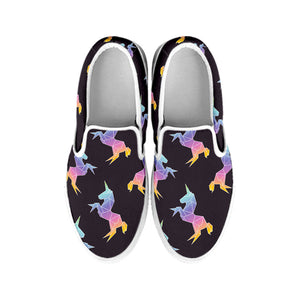 Rainbow Origami Unicorn Pattern Print White Slip On Sneakers