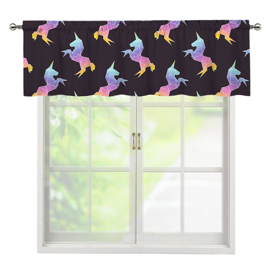 Rainbow Origami Unicorn Pattern Print Window Valance