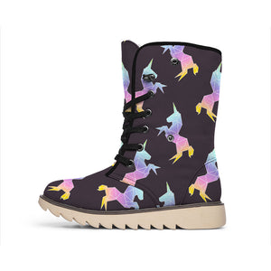 Rainbow Origami Unicorn Pattern Print Winter Boots