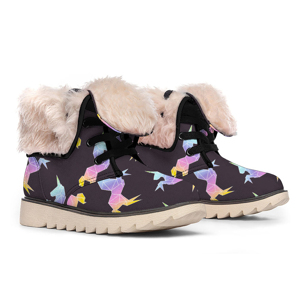 Rainbow Origami Unicorn Pattern Print Winter Boots