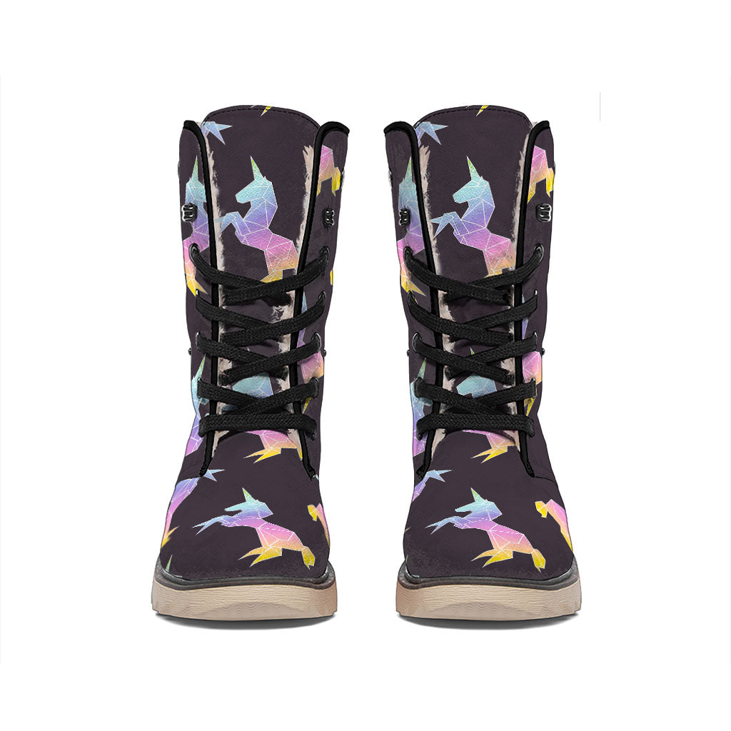 Rainbow Origami Unicorn Pattern Print Winter Boots