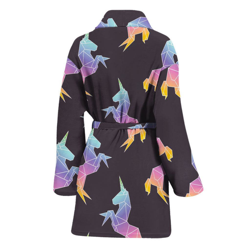 Rainbow Origami Unicorn Pattern Print Women's Bathrobe