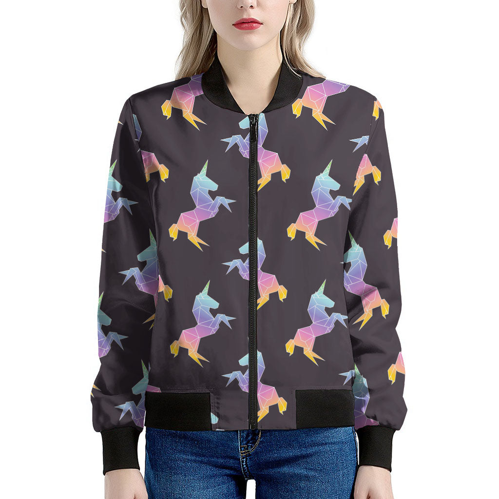 Rainbow Origami Unicorn Pattern Print Women's Bomber Jacket