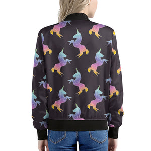 Rainbow Origami Unicorn Pattern Print Women's Bomber Jacket