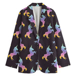 Rainbow Origami Unicorn Pattern Print Women's Cotton Blazer