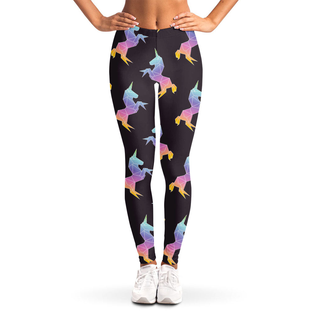 Rainbow Origami Unicorn Pattern Print Women's Leggings