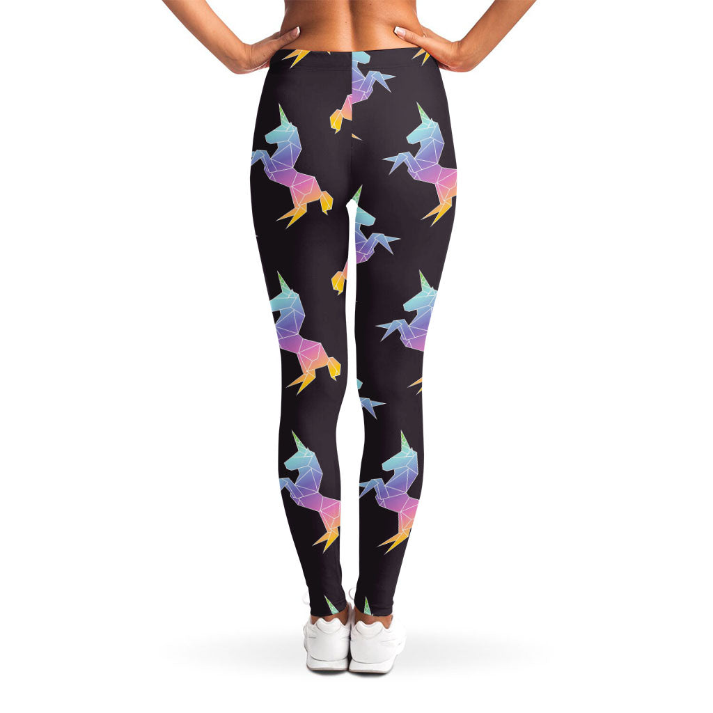 Rainbow Origami Unicorn Pattern Print Women's Leggings