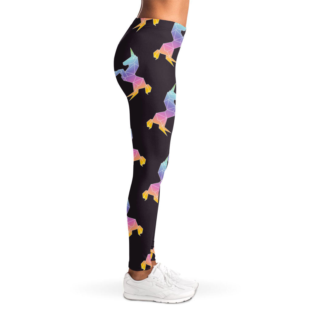 Rainbow Origami Unicorn Pattern Print Women's Leggings