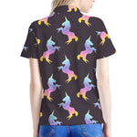 Rainbow Origami Unicorn Pattern Print Women's Polo Shirt