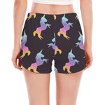 Rainbow Origami Unicorn Pattern Print Women's Split Running Shorts