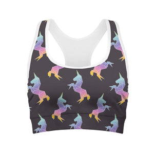 Rainbow Origami Unicorn Pattern Print Women's Sports Bra