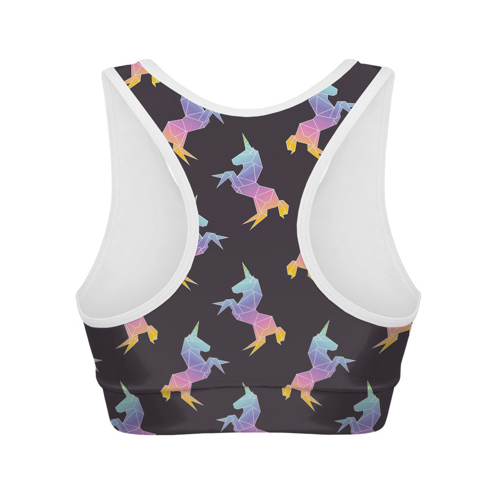 Rainbow Origami Unicorn Pattern Print Women's Sports Bra