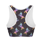 Rainbow Origami Unicorn Pattern Print Women's Sports Bra