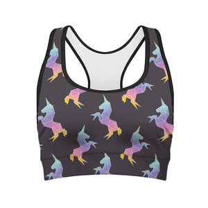 Rainbow Origami Unicorn Pattern Print Women's Sports Bra