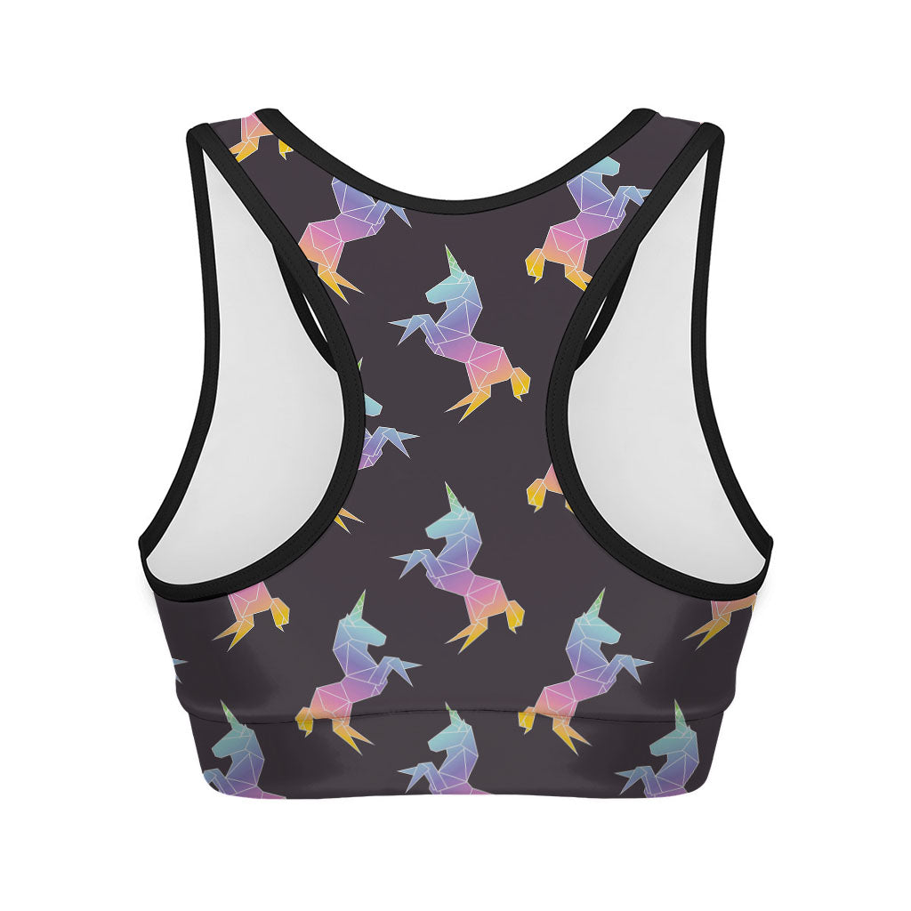 Rainbow Origami Unicorn Pattern Print Women's Sports Bra