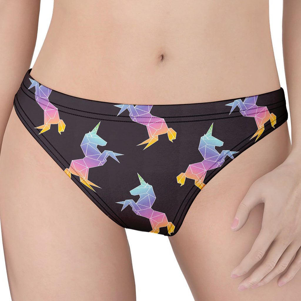 Rainbow Origami Unicorn Pattern Print Women's Thong