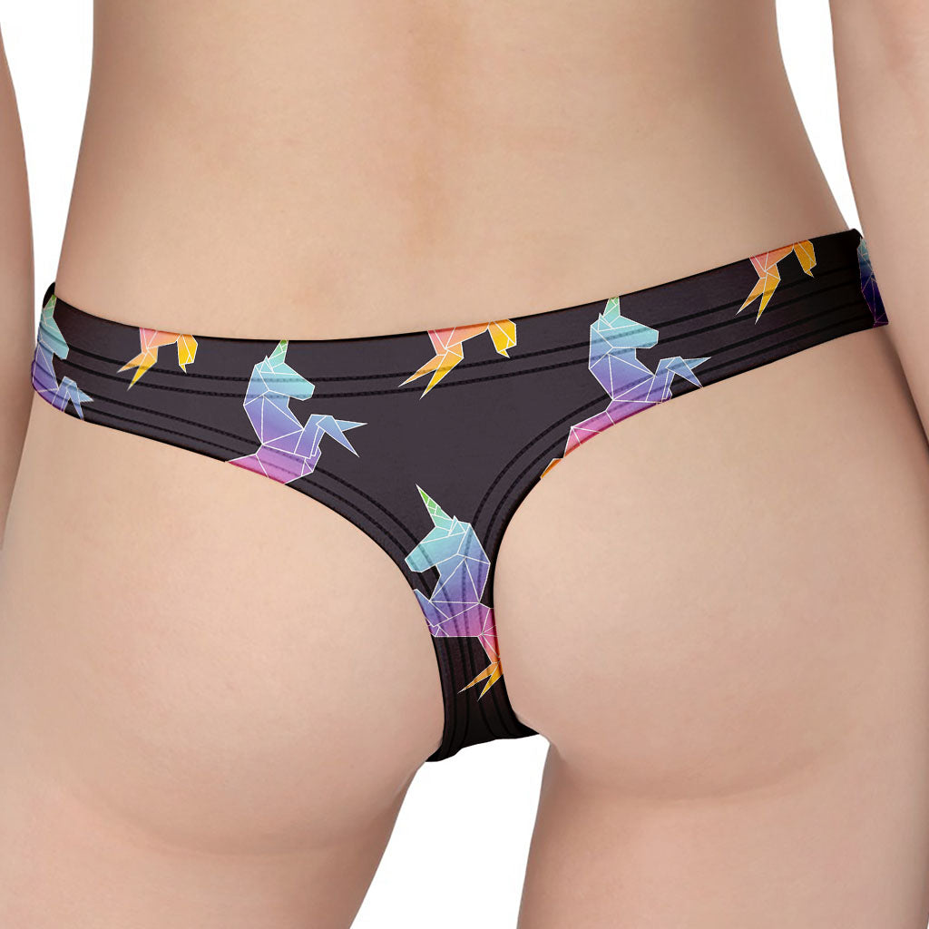 Rainbow Origami Unicorn Pattern Print Women's Thong