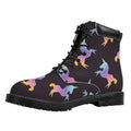 Rainbow Origami Unicorn Pattern Print Padded Collar Lace Up Boots