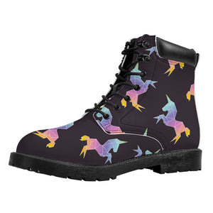 Rainbow Origami Unicorn Pattern Print Work Boots