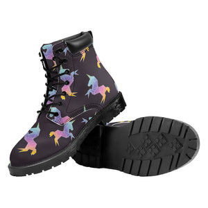 Rainbow Origami Unicorn Pattern Print Work Boots